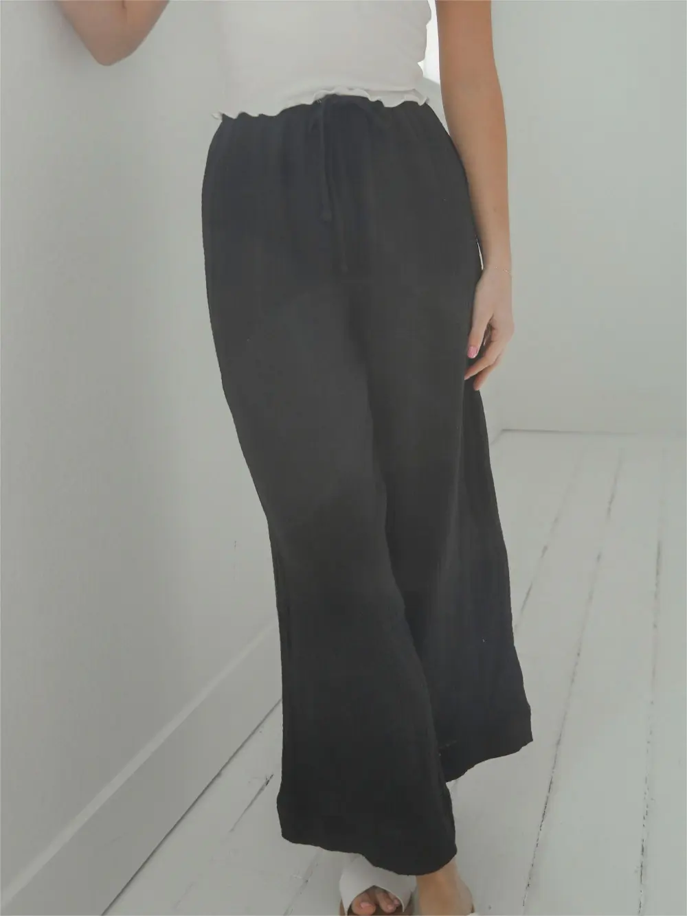 Black Elastic Waist Flared Pants
