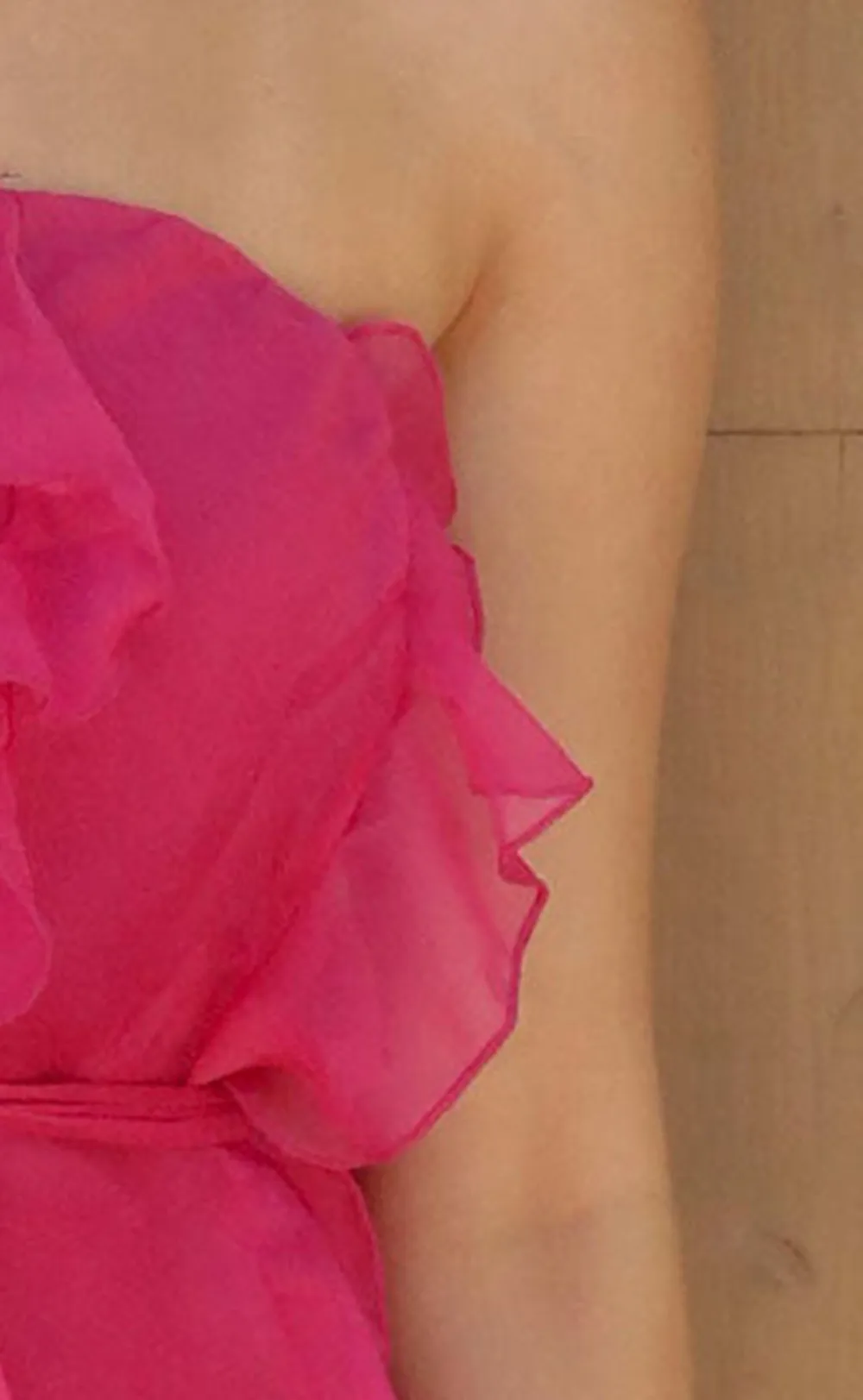 Coral Ruffled Strapless Maxi Dress