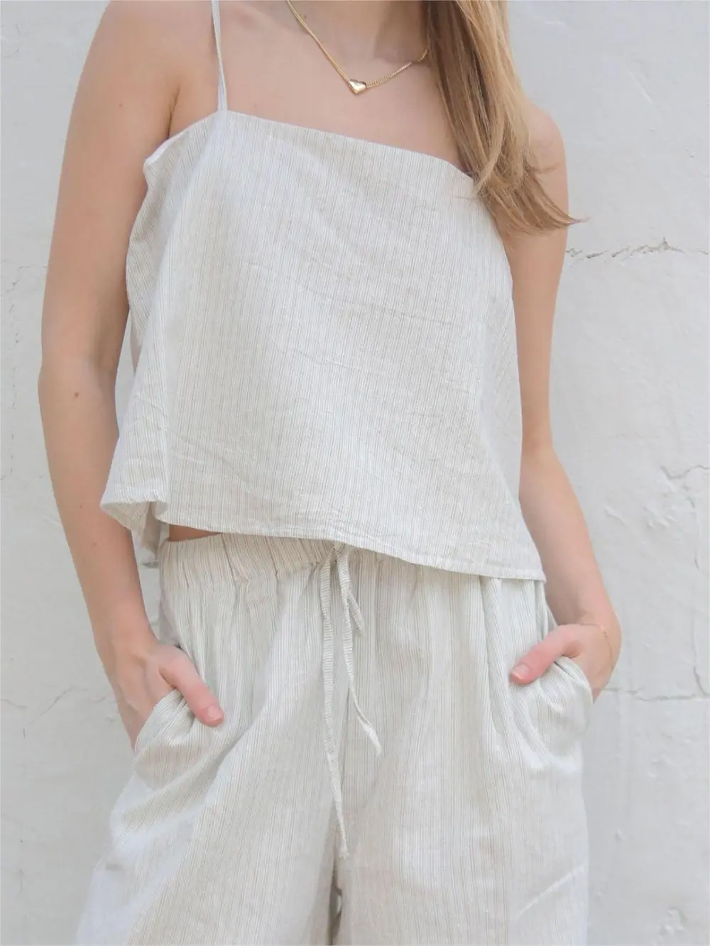 White Wide Leg Striped Pants