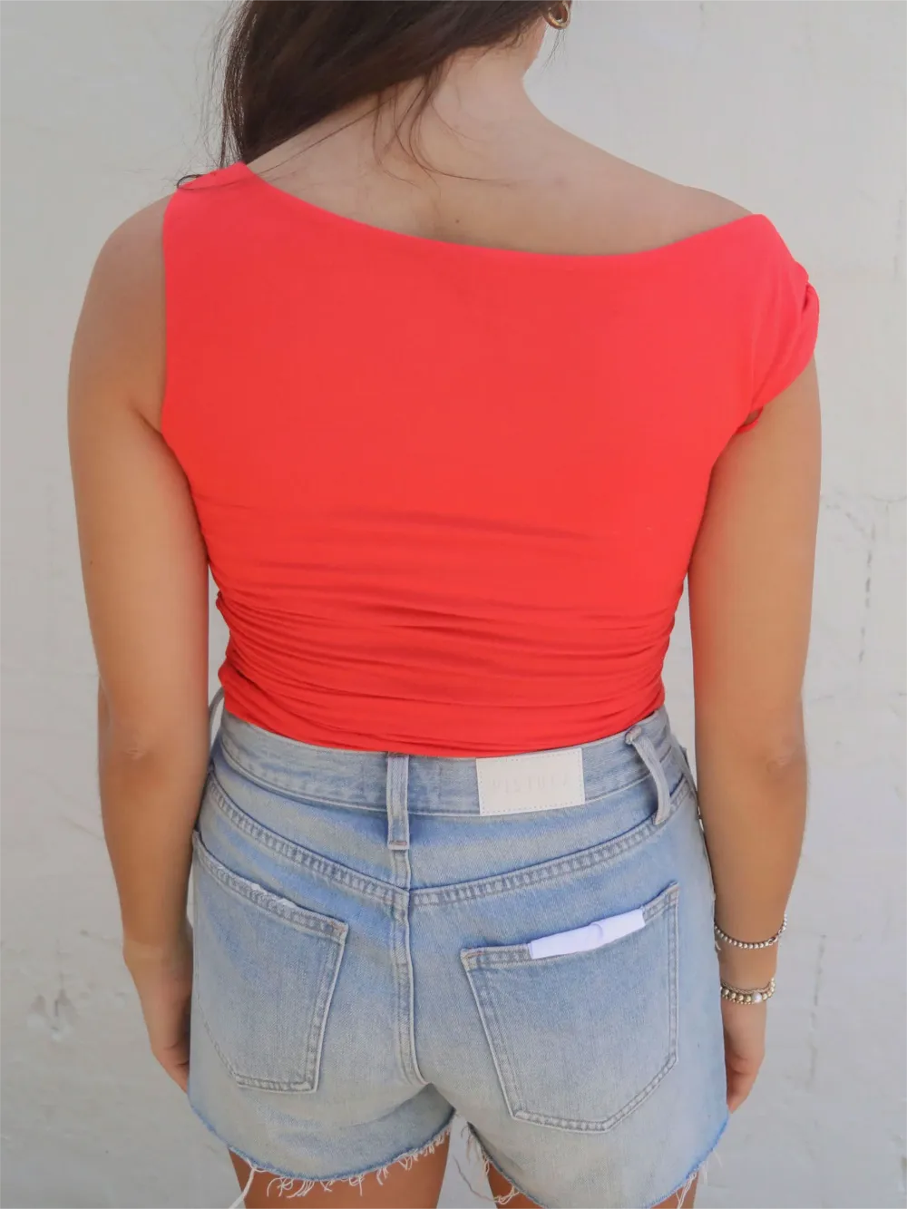 Coral Sleeveless Ruched Knit Crop Top