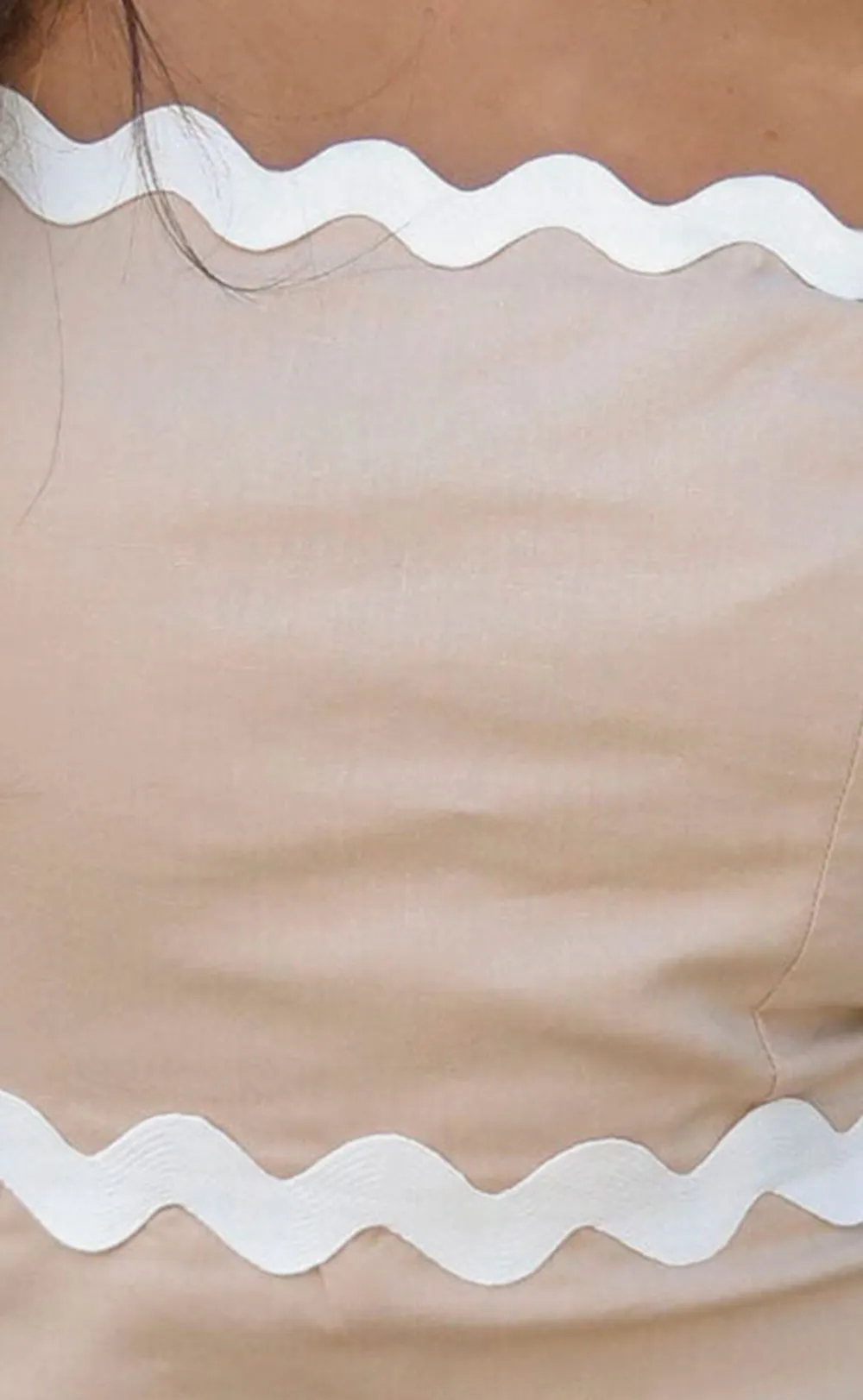 Beige Scalloped Strapless Mini Dress