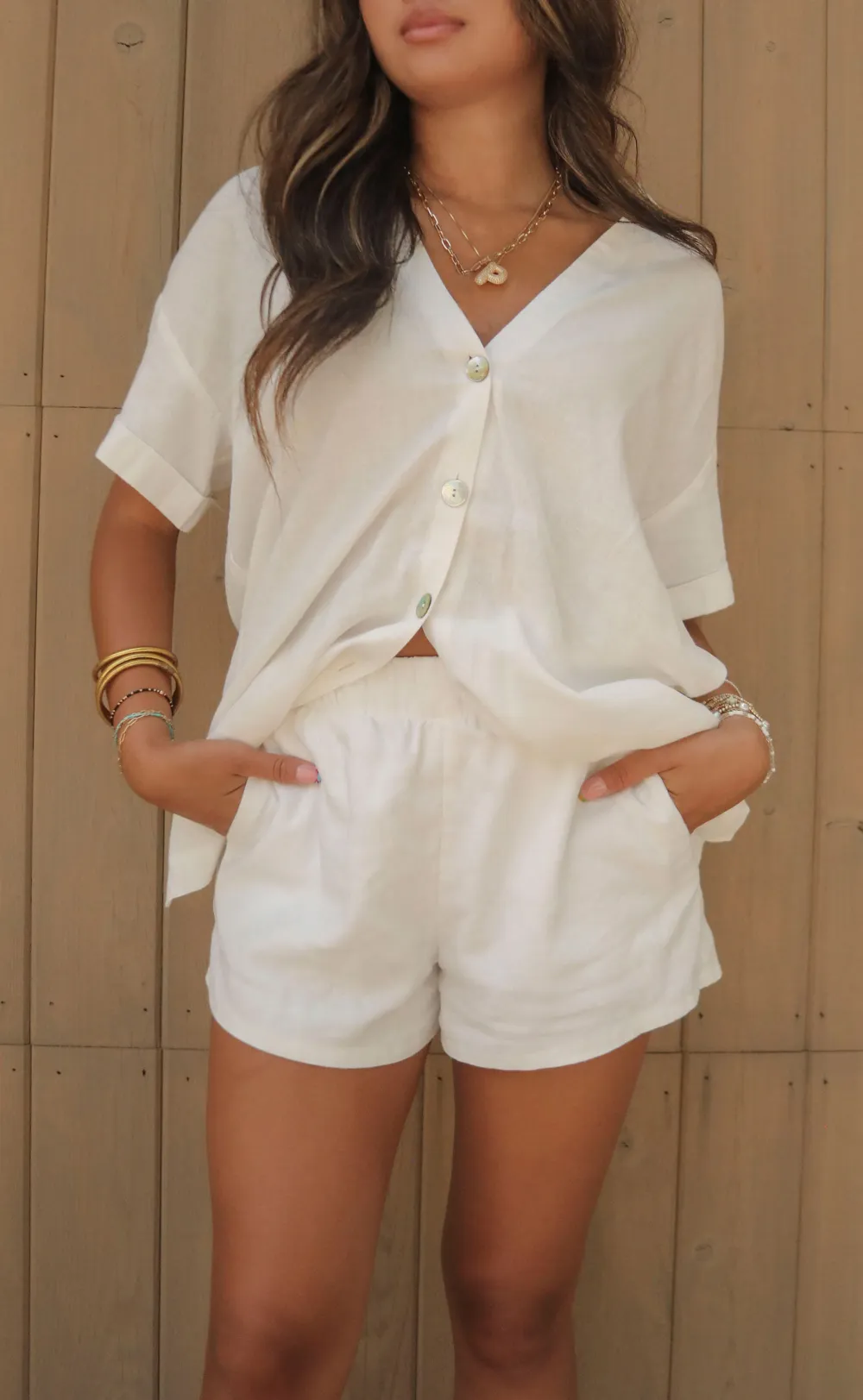 Loose Button Up Shirt and Shorts Set