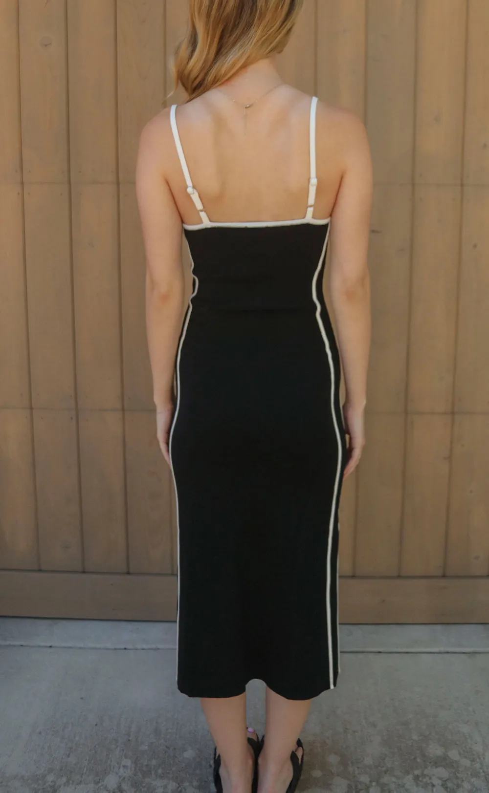 Black Contrast Trimmed Sleeveless Midi Dress