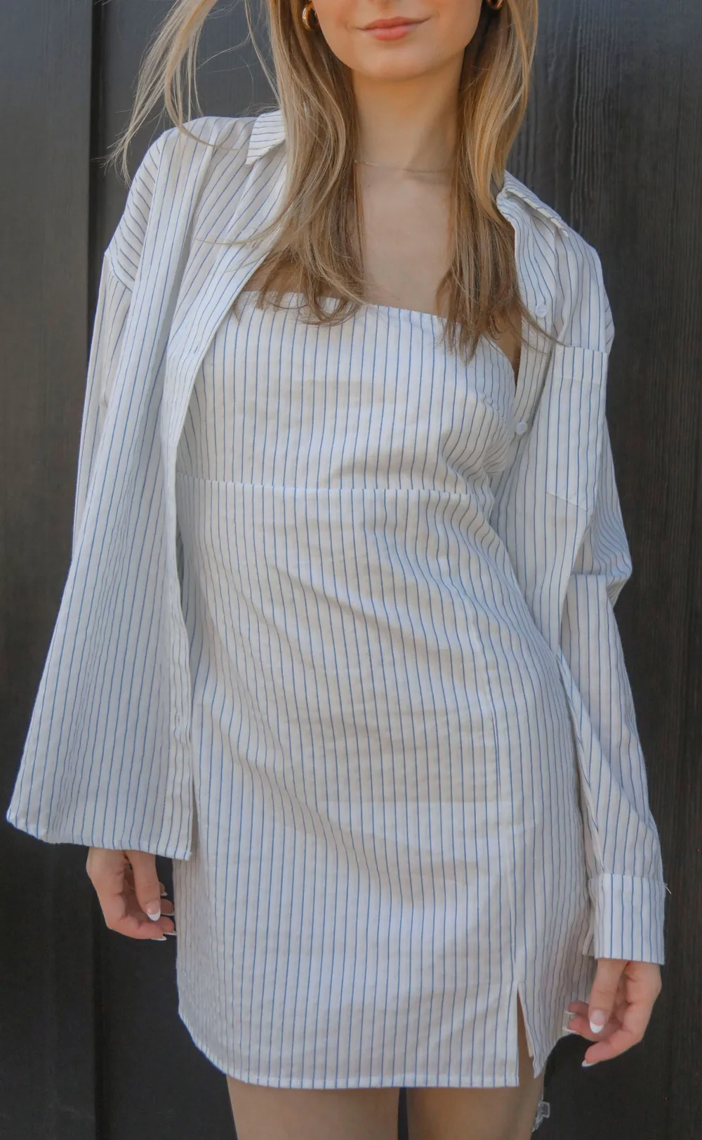 Striped Sheath Dress with Blouse