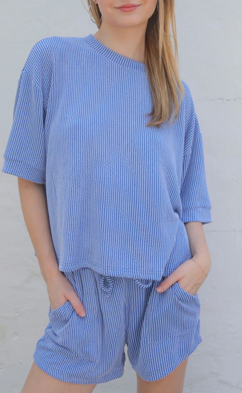 Blue Patterned Short Sleeve Set